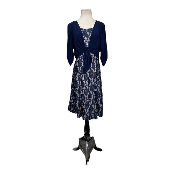 DB Established 1962 blue laced lined sleeveless A Lined dress shrug set size 16 - Picture 1 of 16